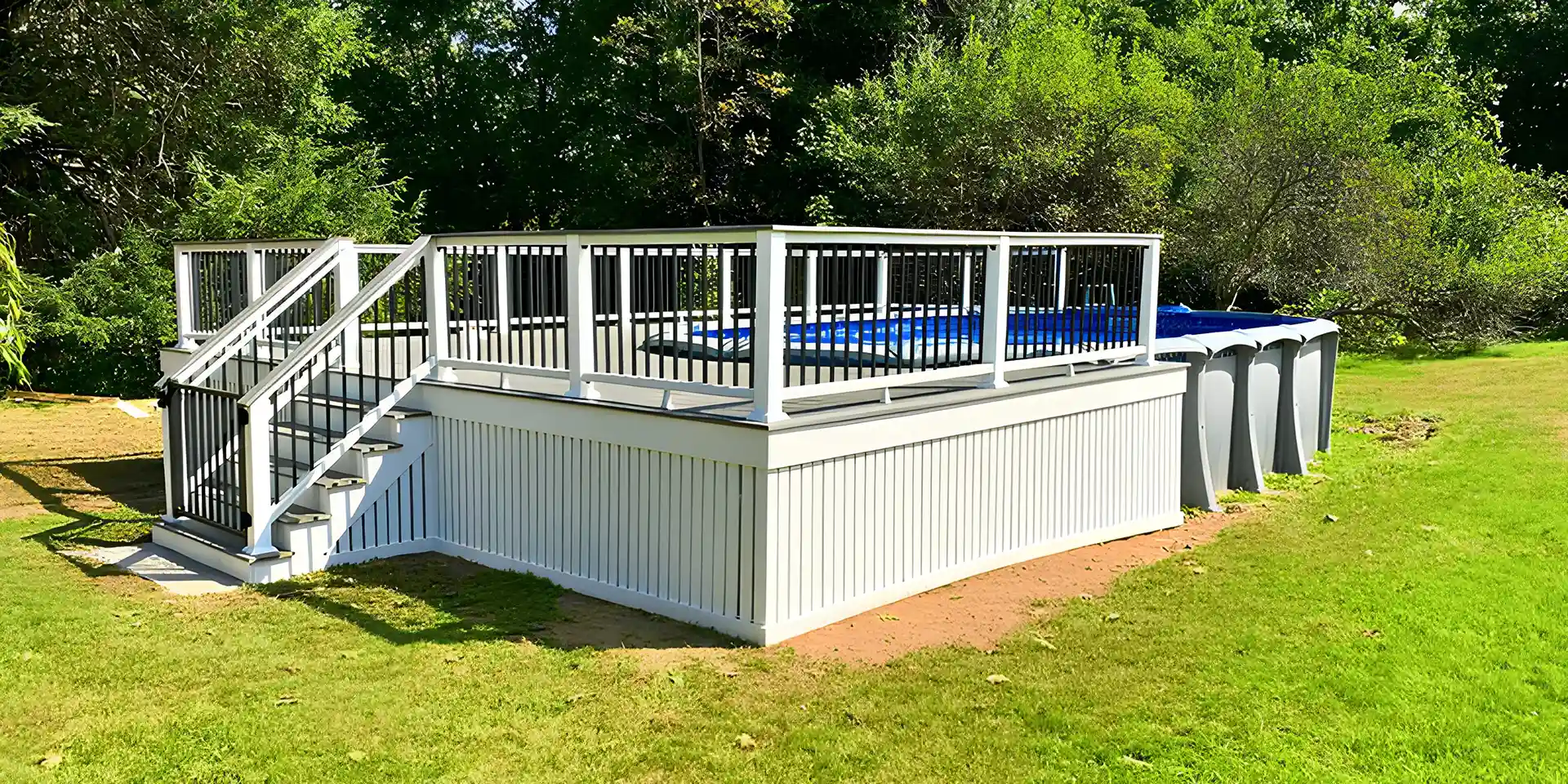 Completed backyard deck and outdoor kitchen